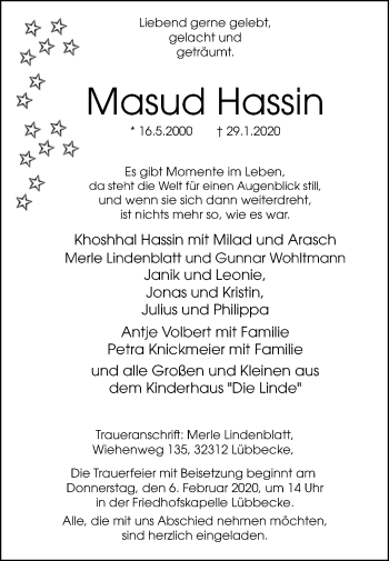 Traueranzeige von Masud Hassin von Westfalen-Blatt