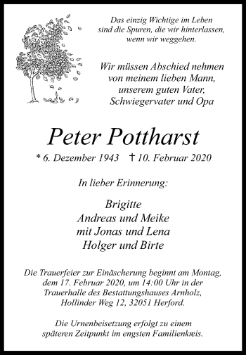 Traueranzeige von Peter Pottharst von Westfalen-Blatt