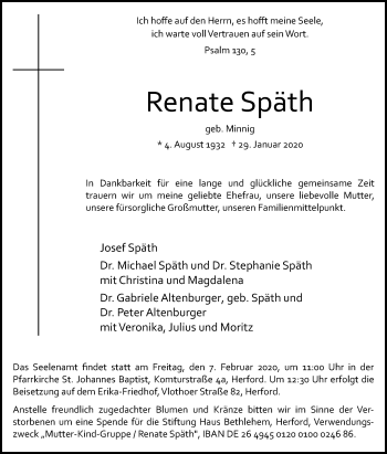 Traueranzeige von Renate Späth von Westfalen-Blatt