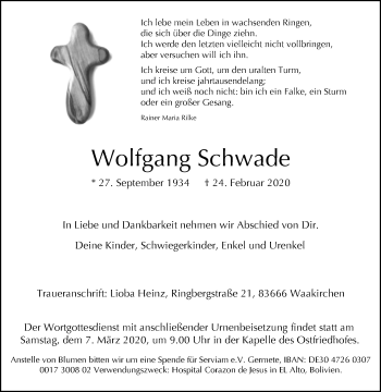 Traueranzeige von Wolfgang Schwade von Westfalen-Blatt