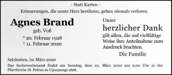Traueranzeige von Agnes Brand von Westfalen-Blatt