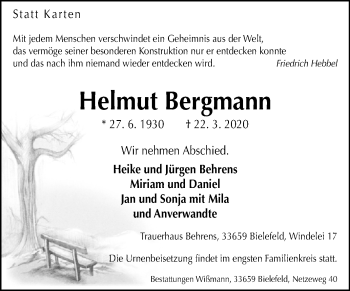 Traueranzeige von Helmut Bergmann von Westfalen-Blatt