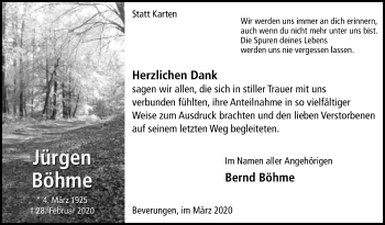 Traueranzeige von Jürgen Böhme von Westfalen-Blatt