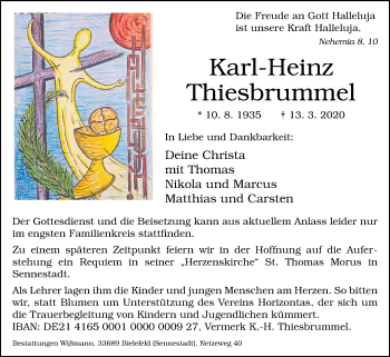 Traueranzeige von Karl-Heinz Thiesbrummel von Westfalen-Blatt