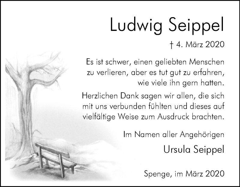  Traueranzeige für Ludwig Seippel vom 28.03.2020 aus Westfalen-Blatt