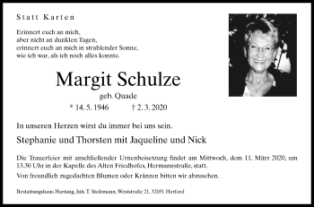 Traueranzeige von Margit Schulze von Westfalen-Blatt