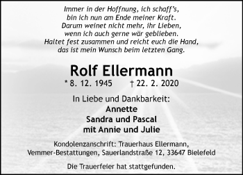 Traueranzeige von Rolf Ellermann von Westfalen-Blatt