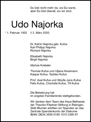 Traueranzeige von Udo Najorka von Westfalen-Blatt