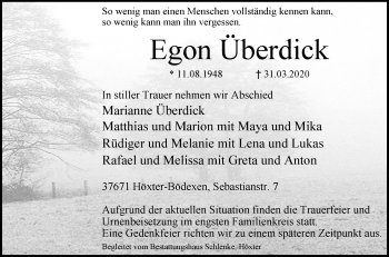 Traueranzeige von Egon Überdick von Westfalen-Blatt