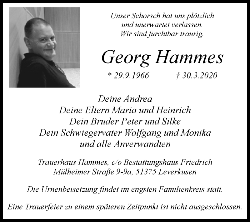  Traueranzeige für Georg Hammes vom 02.04.2020 aus Westfalen-Blatt