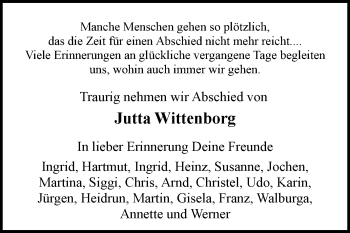 Traueranzeige von Jutta Wittenborg von Westfalen-Blatt
