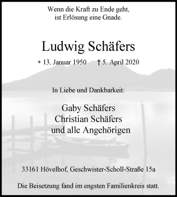 Traueranzeige von Ludwig Schäfers