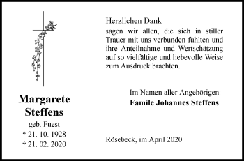 Traueranzeige von Margarete Steffens von Westfalen-Blatt