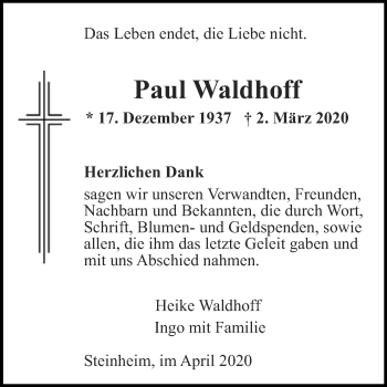 Traueranzeige von Paul Waldhoff von Westfalen-Blatt