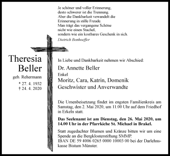Traueranzeige von Theresia Beller von Westfalen-Blatt