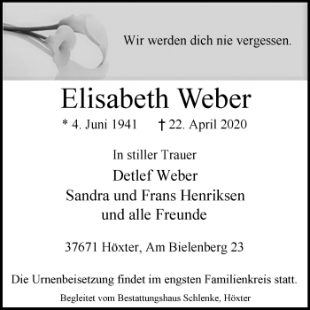 Traueranzeige von Elisabeth Weber von Westfalen-Blatt