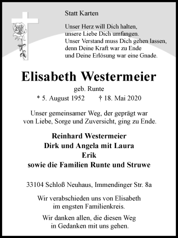 Traueranzeige von Elisabeth Westermeier von Westfalen-Blatt