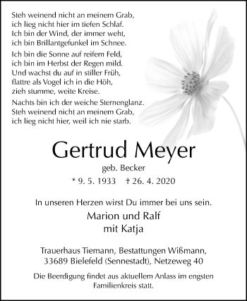 Traueranzeige von Gertrud Meyer von Westfalen-Blatt