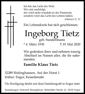 Traueranzeige von Ingeborg Tietz von Westfalen-Blatt