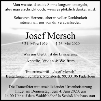 Traueranzeige von Josef Mersch