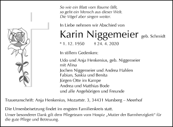 Traueranzeige von Karin Niggemeier von Westfalen-Blatt