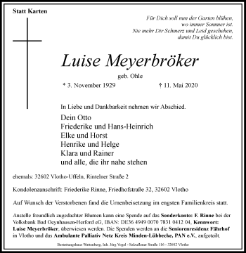 Traueranzeige von Luise Meyerbröker von Westfalen-Blatt