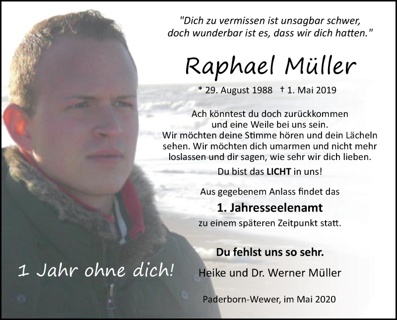  Traueranzeige für Raphael Müller vom 01.05.2020 aus Westfalen-Blatt