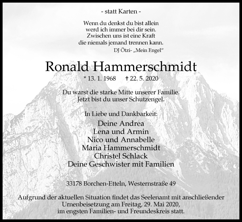  Traueranzeige für Ronald Hammerschmidt vom 23.05.2020 aus Westfalen-Blatt