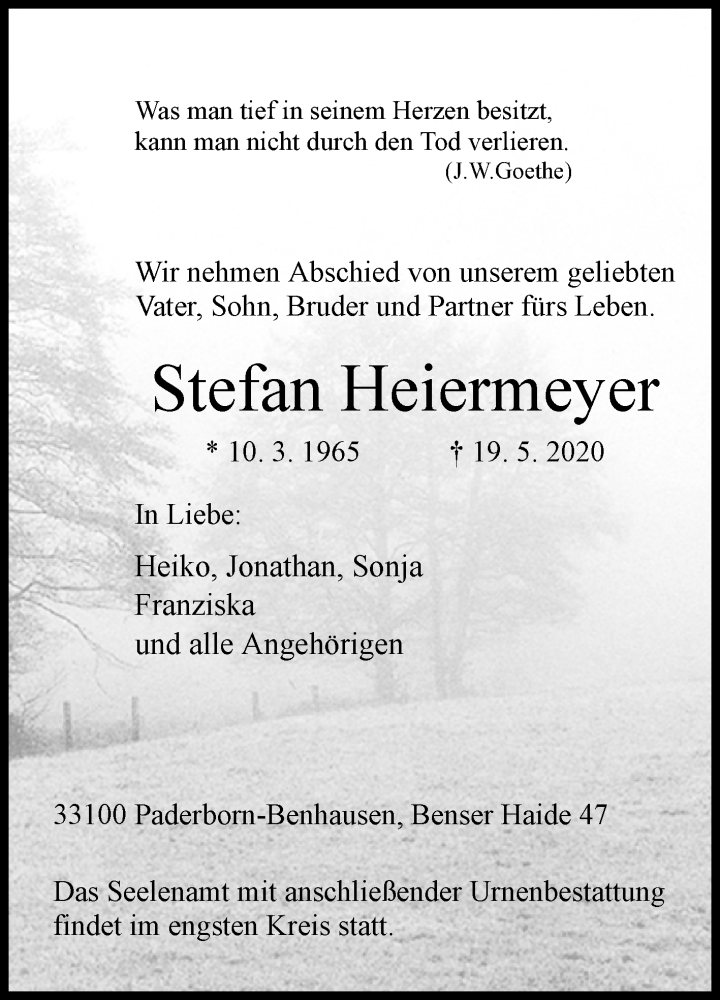  Traueranzeige für Stefan Heiermeyer vom 23.05.2020 aus Westfalen-Blatt