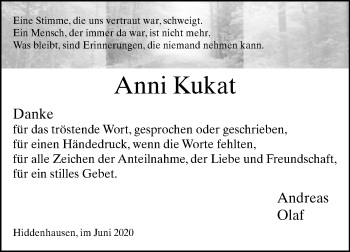 Traueranzeige von Anni Kukat von Westfalen-Blatt