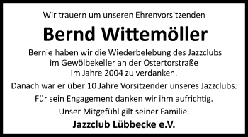 Traueranzeige von Bernd Wittemöller von Westfalen-Blatt