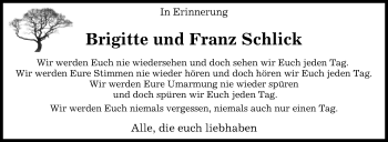 Traueranzeige von Brigitte und Franz Schlick von Westfalen-Blatt