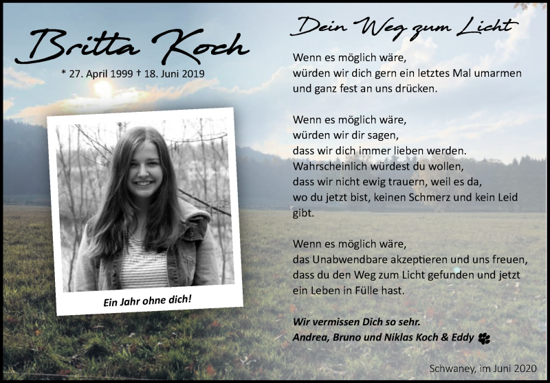  Traueranzeige für Britta Koch vom 13.06.2020 aus Westfalen-Blatt