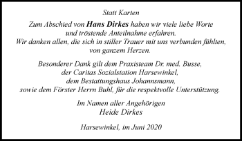 Traueranzeige von Hans Dirkes von Westfalen-Blatt