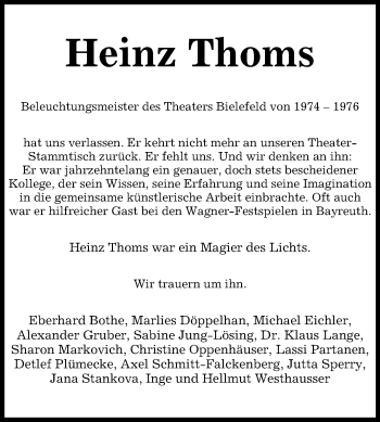 Traueranzeige von Heinz Thoms von Westfalen-Blatt