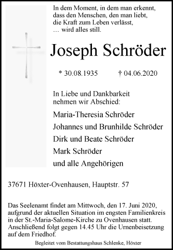 Traueranzeige von Joseph Schröder von Westfalen-Blatt