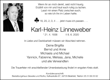 Traueranzeige von Karl-Heinz Linneweber von Westfalen-Blatt