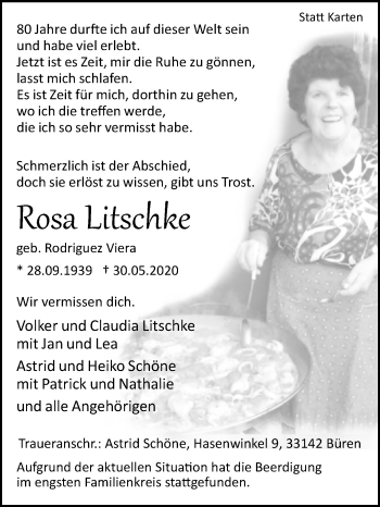 Traueranzeige von Rosa Litschke von Westfalen-Blatt