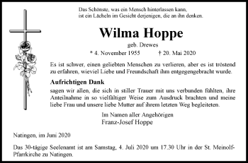 Traueranzeige von Wilma Hoppe von Westfalen-Blatt