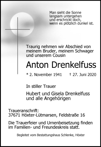 Traueranzeige von Anton Drenkelfuss von Westfalen-Blatt