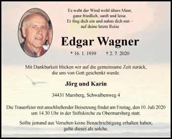 Traueranzeige von Edgar Wagner von Westfalen-Blatt