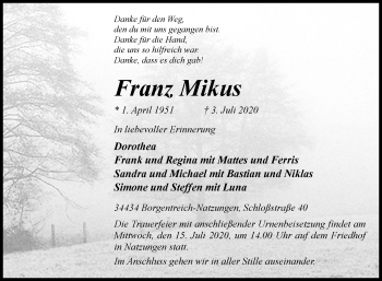 Traueranzeige von Franz Mikus von Westfalen-Blatt