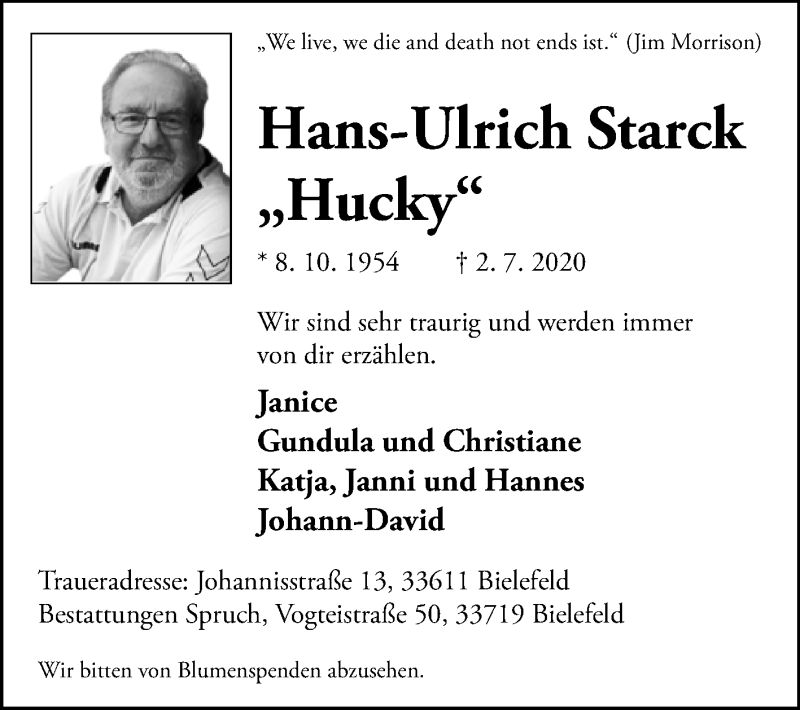 Traueranzeige für Hans-Ulrich Starck vom 07.07.2020 aus Westfalen-Blatt