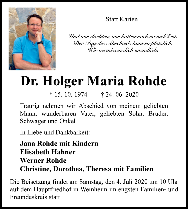  Traueranzeige für Holger Maria Rohde vom 03.07.2020 aus Westfalen-Blatt