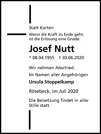 Traueranzeige von Josef Nutt von Westfalen-Blatt