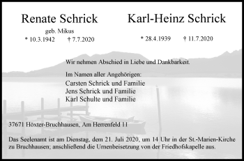 Traueranzeige von Renate und Karl Heinz Schrick von Westfalen-Blatt