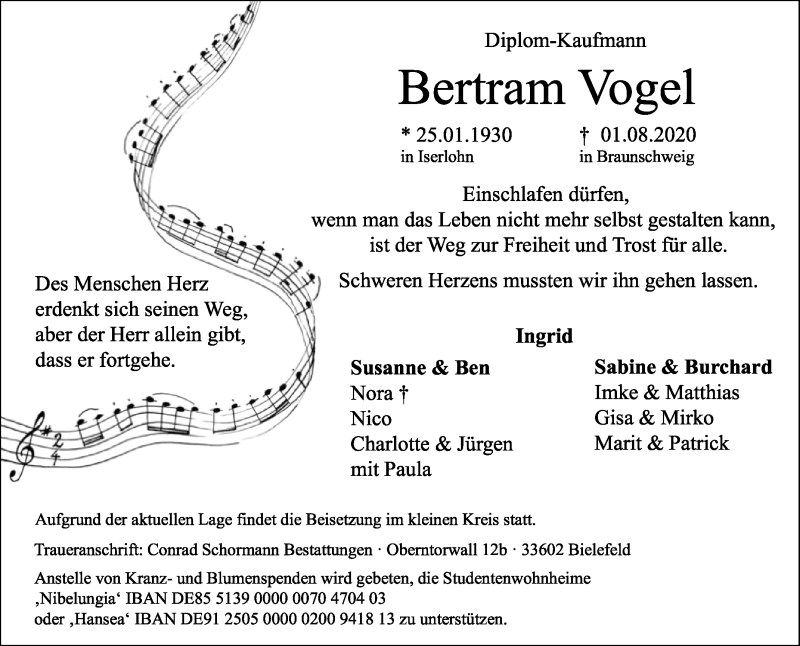  Traueranzeige für Bertram Vogel vom 15.08.2020 aus Westfalen-Blatt