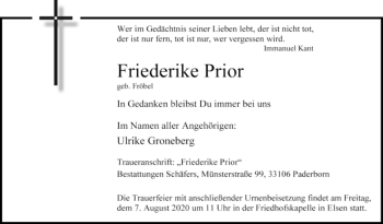 Traueranzeige von Friederike Prior von Westfalen-Blatt