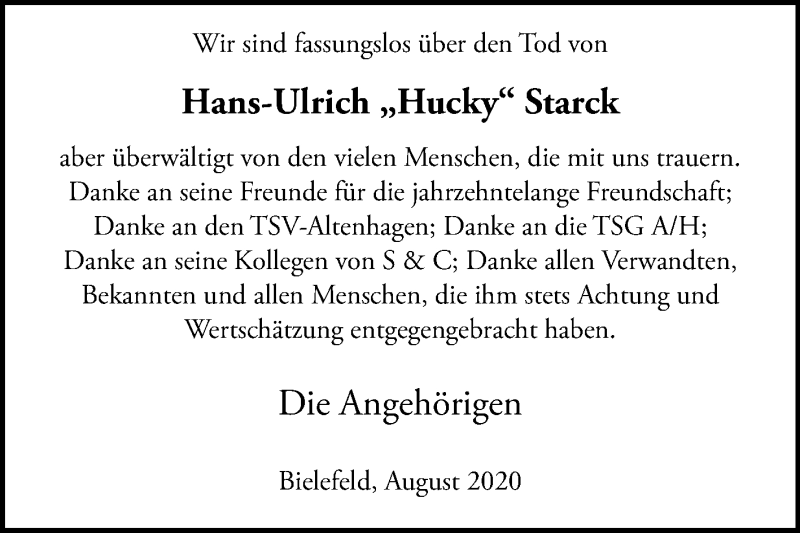  Traueranzeige für Hans-Ulrich Starck vom 15.08.2020 aus Westfalen-Blatt