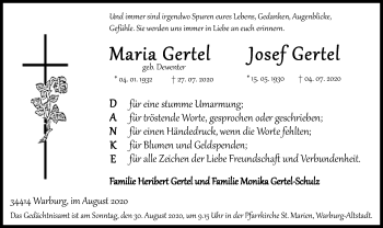 Traueranzeige von Maria und Josef Gertel von Westfalen-Blatt